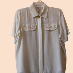 Vintage Kathy Che, Size 18, Off-White Blouse with Embellished front pock…